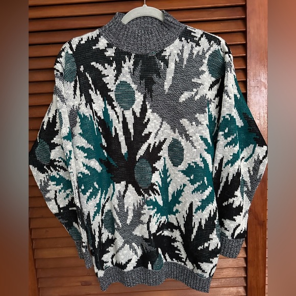 Vintage 1980s made in USA Kenneth too! Maple Leaf detail knit sweater size L - Picture 1 of 3